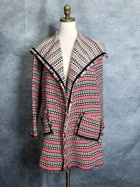 Chelsea & Violet Tribal Chic Fringe Blanket Jacket Size S Black Red Pockets